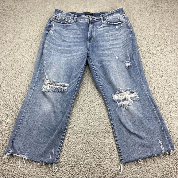 Judy Blue Women's Light Wash Distressed Wide Legs Crop Jeans  | Size:  20W - Picture 2 of 15